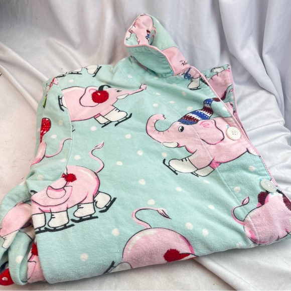 Nick And Nora Flannel Pajama Set Pink Elephant Skates Top And Bottom Womens Sz S - Picture 13 of 16